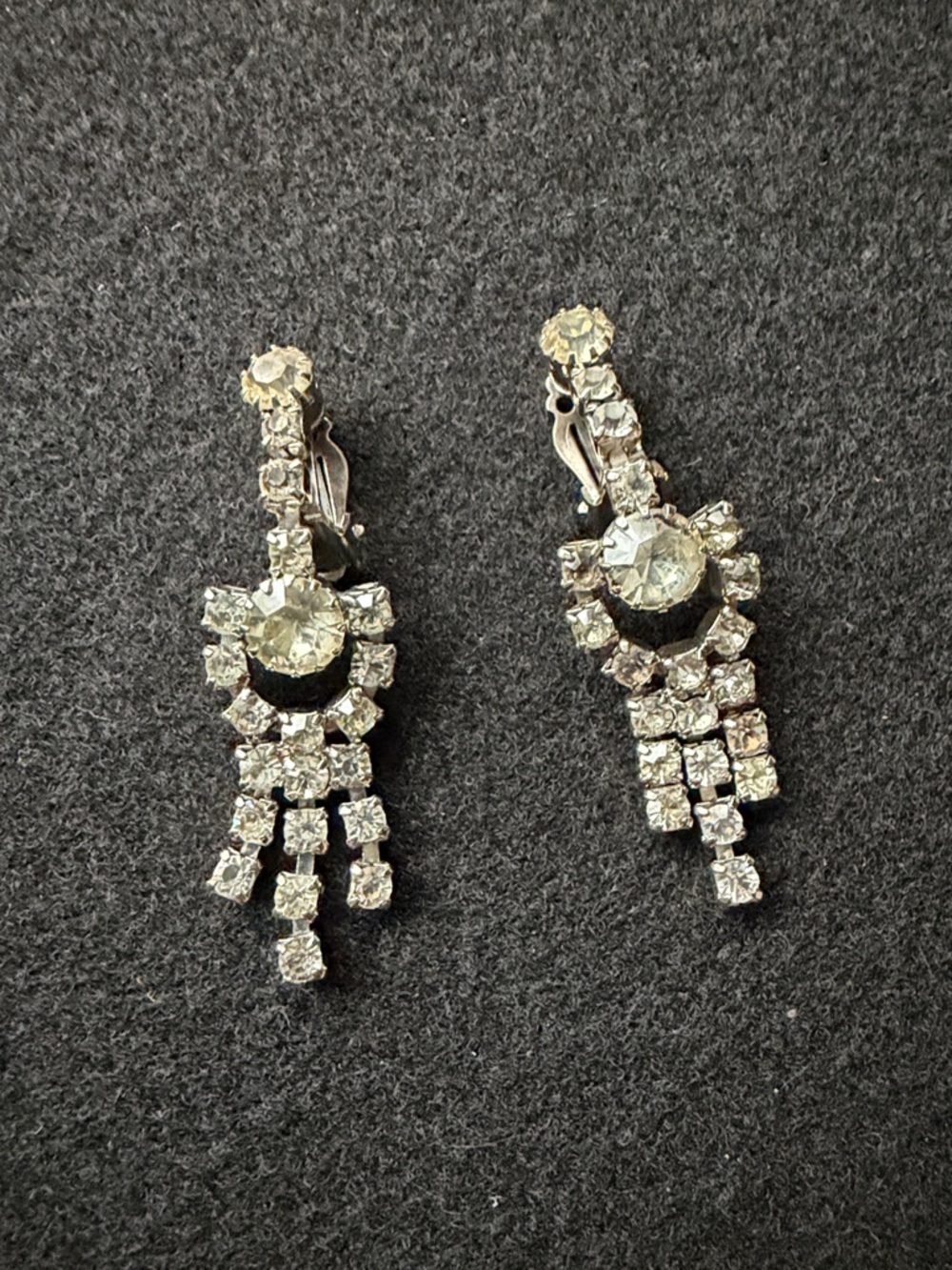 1940’s Deco Drop Dangle Earrings - Silver-Tone